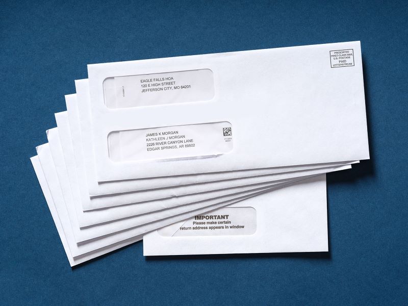 A stack of #10 envelopes to homeowners.