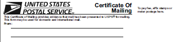 USPS Certificate of Mailing USPS Certificate of Mailing