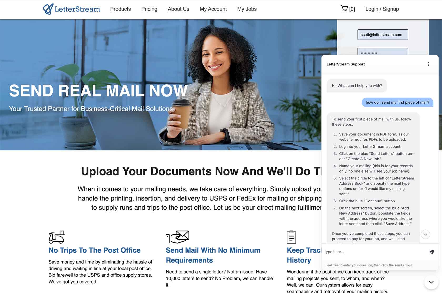 example home page of LetterStream