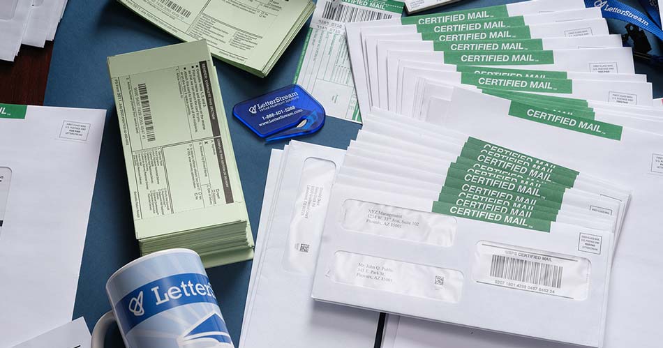LetterStream content with certified mail flats and first class mail envelopes