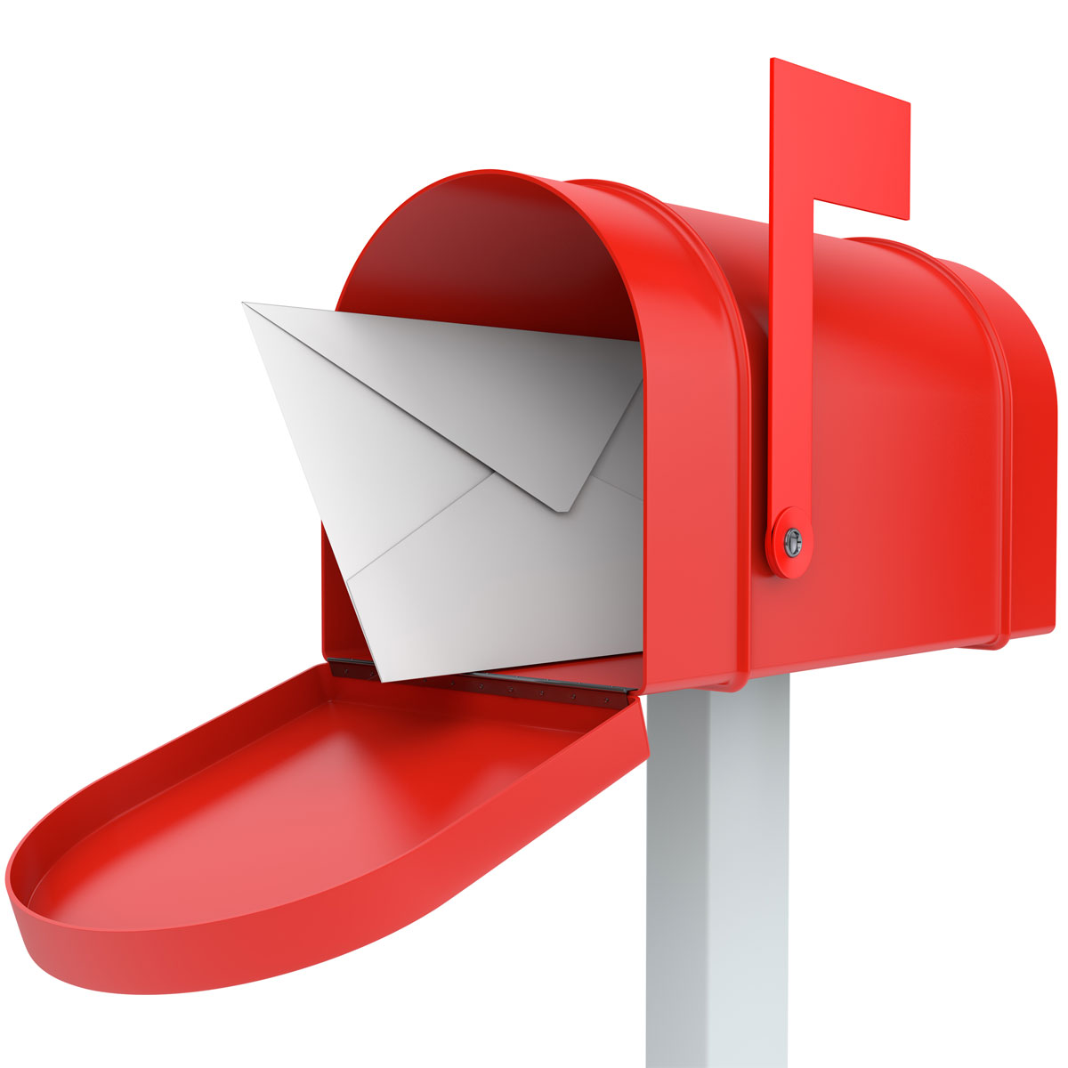 Residential mailbox that is open and a letter is sticking out