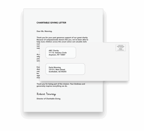 Example of a donor letter and matching envelope