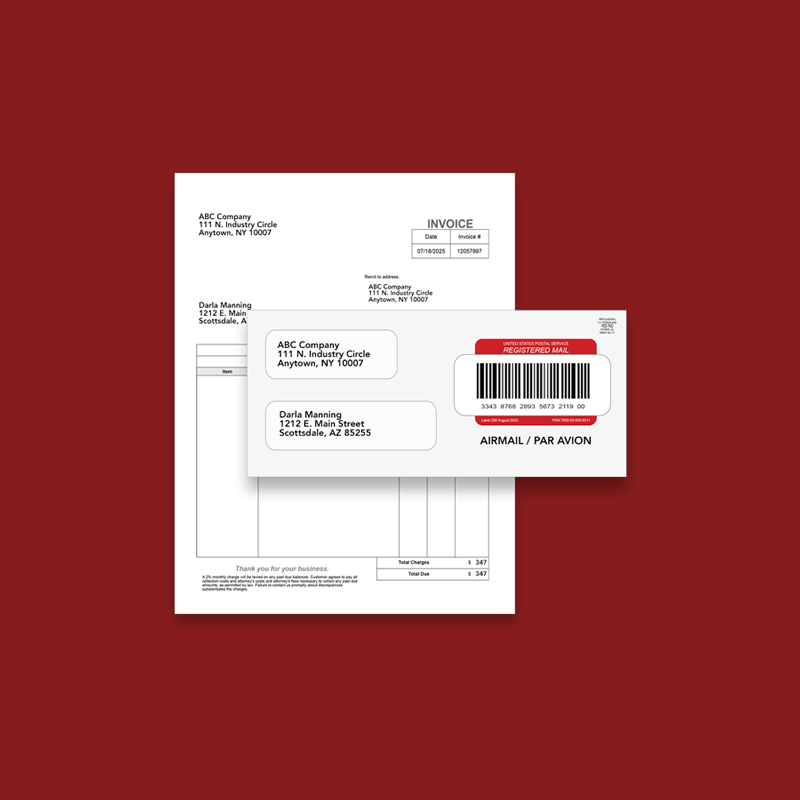 example of a Registered Mail letter and matching envelope