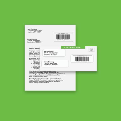 Certified Mail Online: Example letter with matching Certified Mail envelope