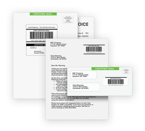 Example of Certified Mail Flat and Certified Mail letter