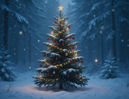 Christmas Tree in woods with snow