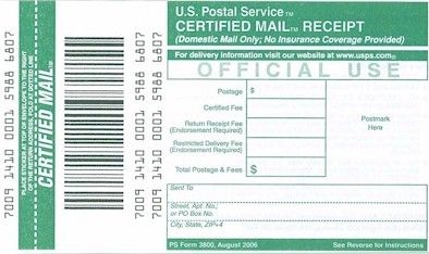 green card - certified mail receipt